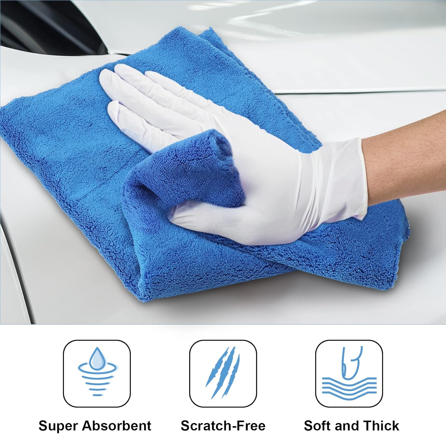Shimeyao 30 Pcs Edgeless Microfiber Plush Towels for Cars Detailing Drying Wash Polishing Absorbent Cleaning Cloths, 500 GSM, 16 x 16 Inch(16 x 16 Inch,Dark Blue,30 Pcs)