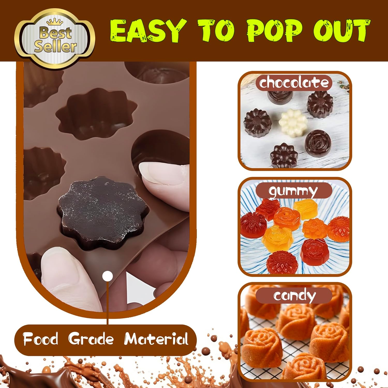 Rose Flower Shaped Silicone Chocolate Molds，BPA Free & Non-stick Silicone Tray for Hard Candy Caramels Jello Gummy Truffles Ice Cubes Soap - 4 Pack