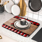 Christmas Dish Drying Mat 16 x 18 Inch with Hanging Loop High Absorbent Reversible Microfiber Red Truck Buffalo Check Plaid Dish Mat Dish Drying Pad Dish Rack Pad Drainer Mat Counter Mat