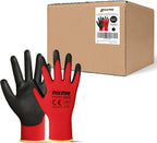 DULFINE Safety Work Gloves PU Coated-60 Pairs,Red Seamless Knit Glove with Polyurethane Coated Smooth Grip on Palm & Fingers, for Men and Women, Ideal for General Duty Work (Medium)