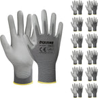 DULFINE Safety Work Gloves PU Coated-12 Pairs,Grey Seamless Knit Glove with Polyurethane Coated Smooth Grip on Palm & Fingers, for Men and Women, Ideal for General Duty Work (Small)