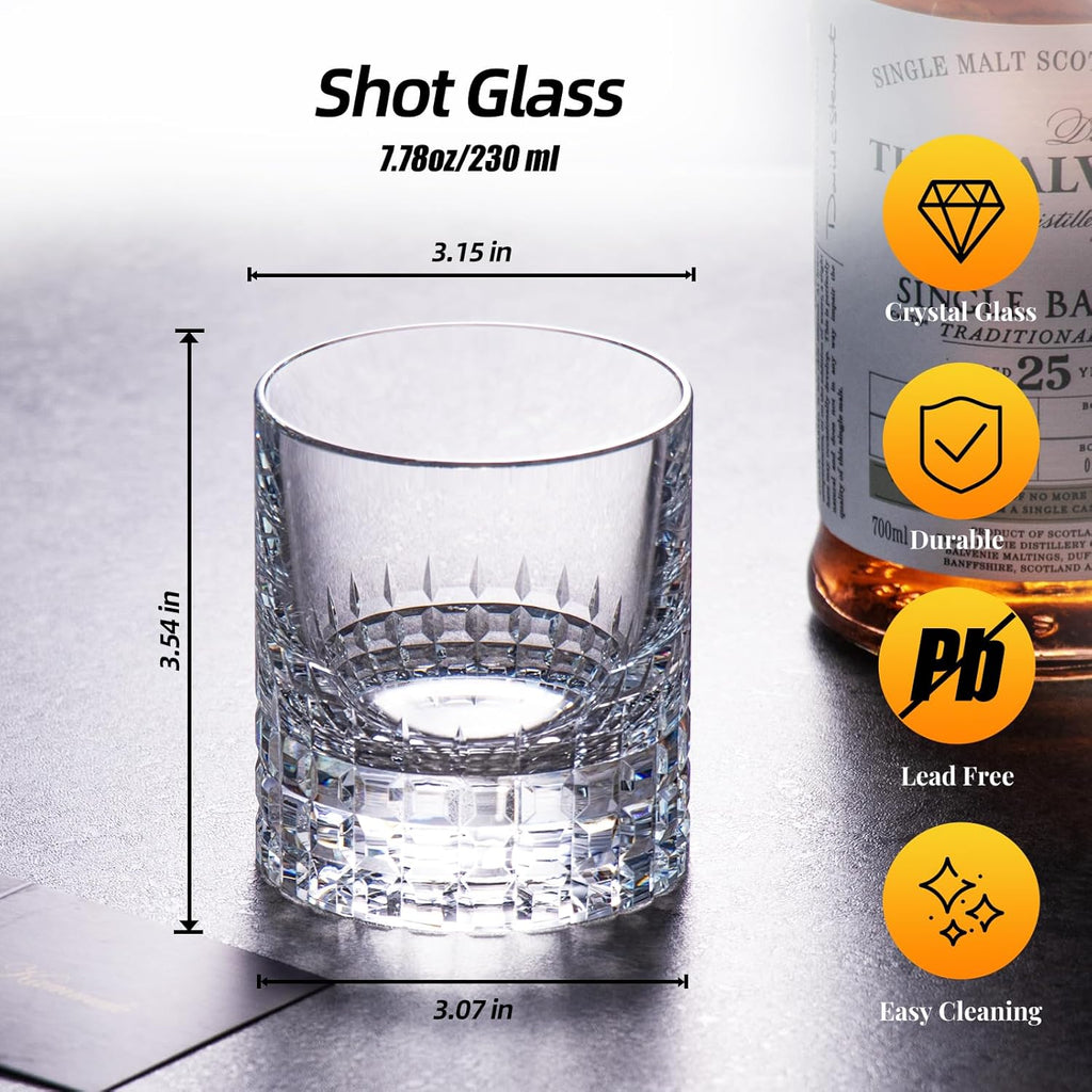 KAMMAK Crystal Whiskey Glasses Set of 2, Luxury 7.78oz Old Fashioned Glasses Stemless, Hand Blown Cocktail Glasses, Handcrafted Cut Scotch Cup for Women, Men Gift for Bourbon Barware, Home Bar