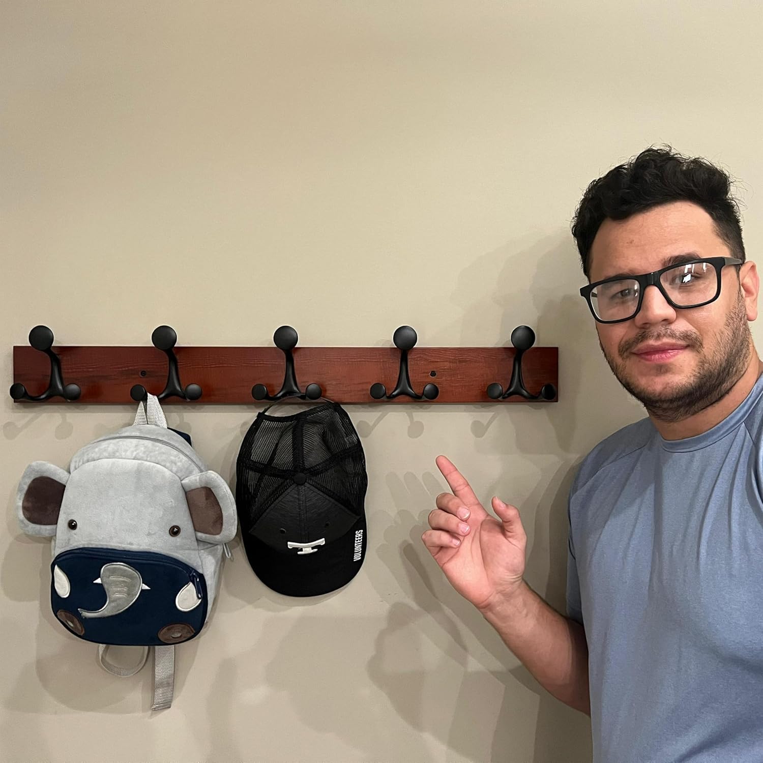 SKOLOO 30-Inch Cherry Wood Coat Rack Wall Mount with 5 Triple Hooks - Ideal for Family Entrances, Classrooms, and Pet Supplies Storage - Perfect Coat Hooks for Wall