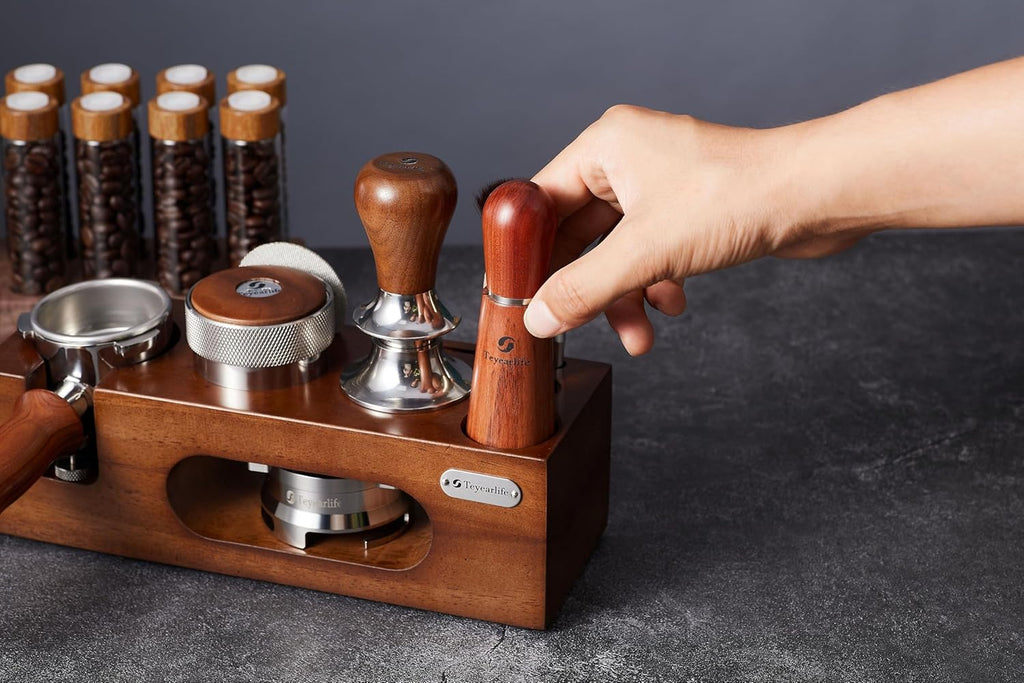 espresso tamping station called Coffee Tamper Station Fit 51 to 54mm Espresso Accessories The tamper holder Or organizer station Adjustable Portafilters Stand Height (7 IN 1)
