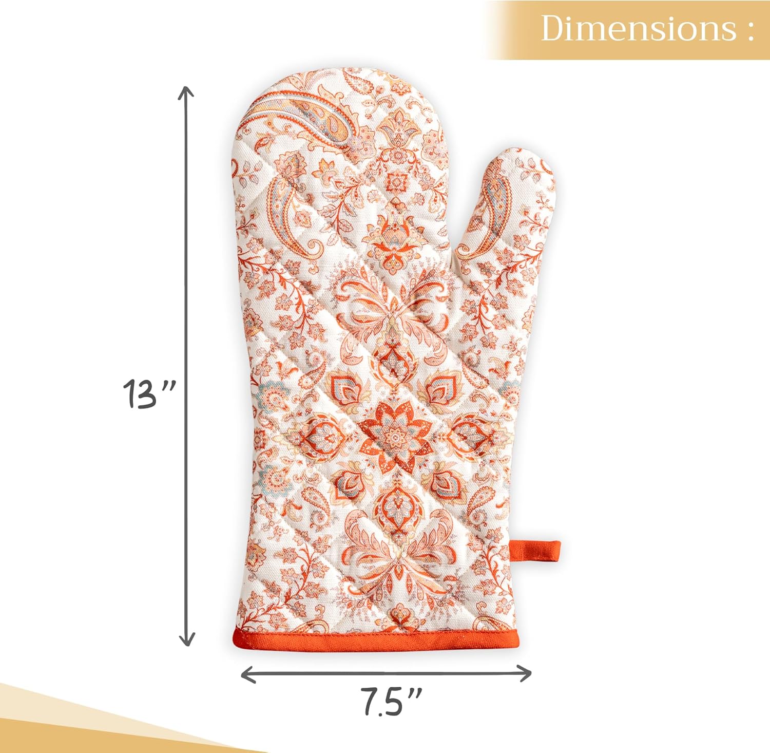 Maison d' Hermine Oven Gloves 100% Cotton Oven Mitt 7" x 13" with Loop Heat Resistant, BBQ, Cooking Gloves, Baking, Grilling, Kitchen, Handling Hot Pans (Pack of 1, Cachemire)