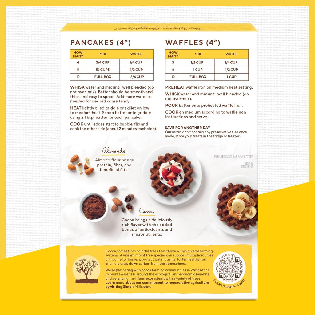 Simple Mills Cocoa Pancake and Waffle Mix, Just add Water, Gluten Free, Paleo Friendly, Breakfast, 10 oz (1 pack)