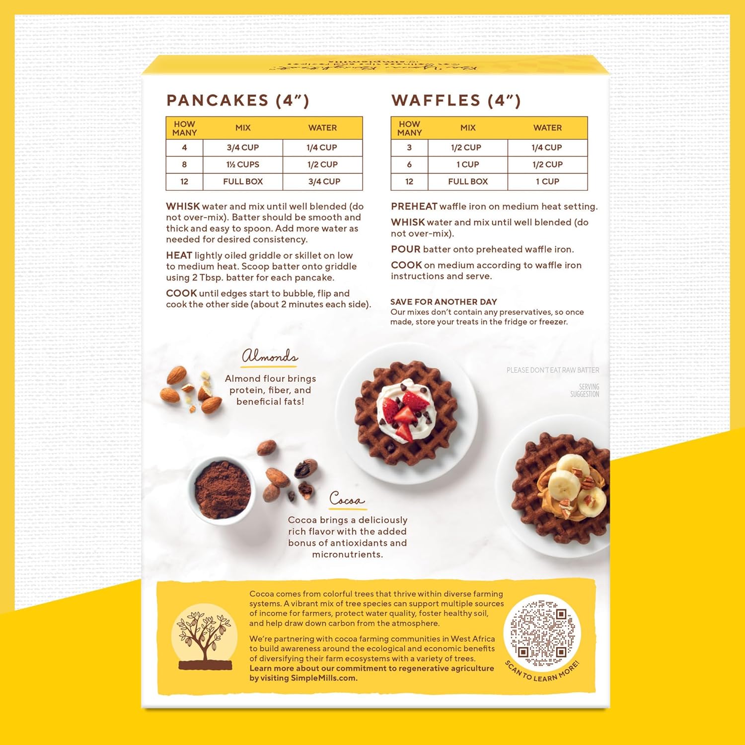 Simple Mills Cocoa Pancake and Waffle Mix, Just add Water, Gluten Free, Paleo Friendly, Breakfast, 10 oz (3 pack)