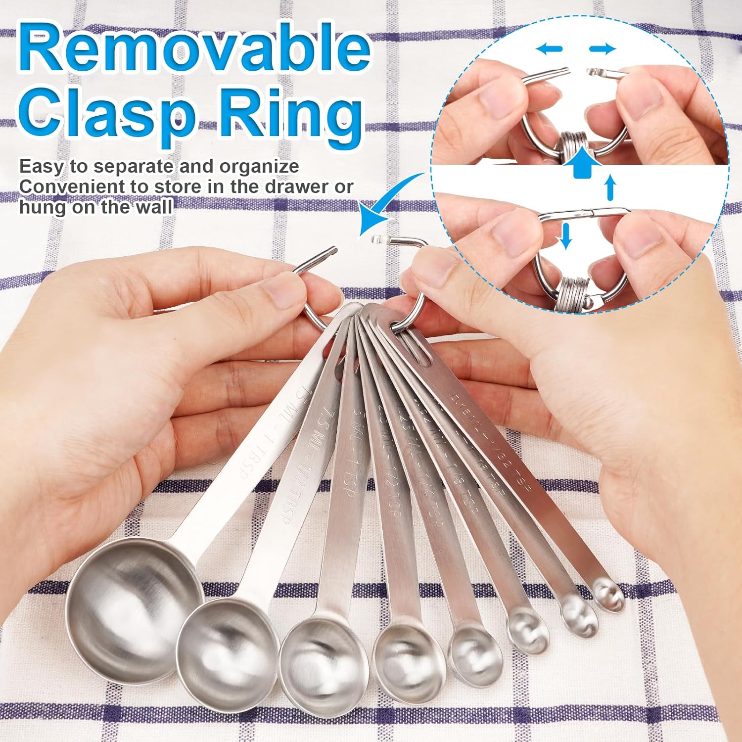 Upgrade 9 PCS Stainless Steel Measuring Spoons Set, Small Tablespoon, Teaspoons, Set 8 with Bonus Leveler for Dry and Liquid, Fits in Spice Jars, 1/32 1/16 1/8 1/4 1/2 1 tsp, 1/2 1 tbsp