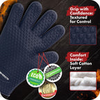 Kitchen perfection XL Silicone Smoker Oven Gloves-Extreme Heat Resistant BBQ Gloves-Handle Hot Food Right on Your Grill Fryer&Pit|Waterproof Grilling Cooking Baking Mitts|Superior Value Set+3 Bonuses