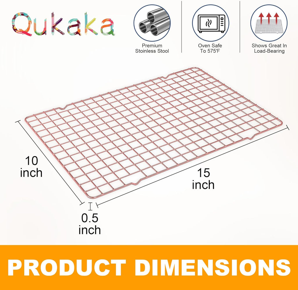 2-Pack Cooling Racks for Cooking and Baking - 10" x 15"Heavy Duty Stainless Steel Wire Rack for Baking, Grilling, Roasting - Oven & Dishwasher Safe - Fits Jelly Roll Sheet Pan（Rose Gold）