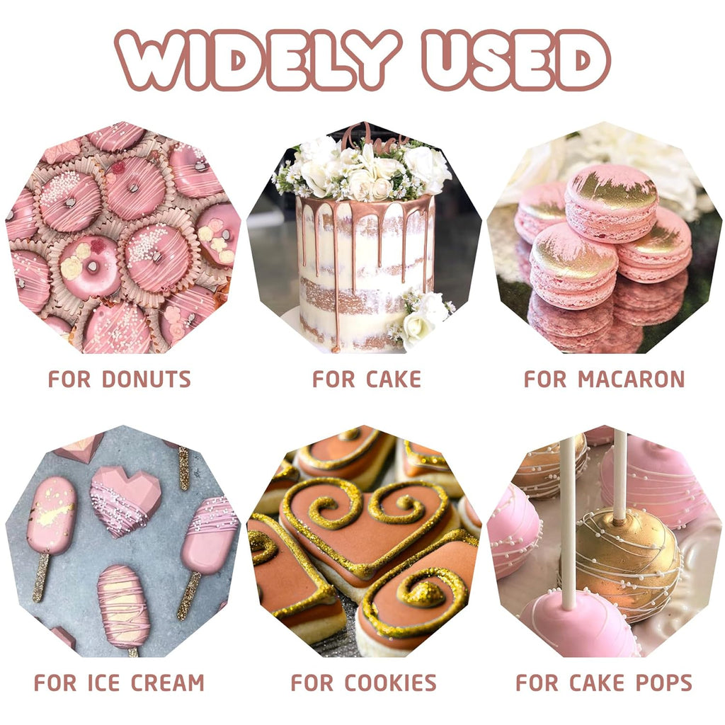 Edible Glitter Paint - 2 fl.oz Food Grade Metallic Glitter Cake Paint for Cake Decorating, Baking, Cupcakes - Shimmer Art Decorative Liquid Edible Paint Food Coloring for Fondant, Donuts (Rose Gold)