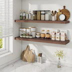 Fun Memories 40" Rustic Wood Floating Shelves with Invisible Brackets for Storage & Decor, Deep Wall Mounted Shelves for Bathroom, Kitchen, Living Room (Walnut, Set of 2)