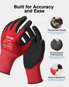 Safety Work Gloves MicroFoam Nitrile Coated-12 Pairs Pack,Red Seamless Knit Nylon Glove with Black Micro-Foam Nitrile Grip,Ideal for General Purpose,Automotive,Home Improvement,Painting(XX-Large)