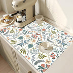 2Pcs Dish Drying Mats Faucet Mats Sets Large Size Coffee Mats Sink Faucet Mat Splash Guard for Kitchen Counter Bathroom Sink Coffee Bar Kitchen Decor (Wildflowers 1, 18"x24" 15" x 5.5"Set)