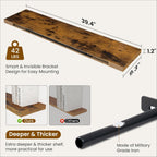 Fun Memories 40" Rustic Wood Floating Shelves with Invisible Brackets for Storage & Decor, Deep Wall Mounted Shelves for Bathroom, Kitchen, Living Room (Brown,Set of 2)