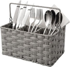 GRANNY SAYS Wicker Utensil Caddy - Picnic Basket with Handle, Organizer for Kitchen Table or Cabinet, Silverware Holder for Parties