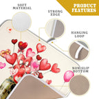 Valentine's Day Dish Drying Mat for Kitchen Counter,Red Love Canes Hearts Decorative Mason Jar Drying Mat 16 x 18 Inch with High Absorbent Microfiber Drainer Mat for Coffee Bar