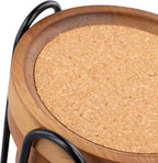 Set of 12 Acacia Wood Cork Coasters with Holder - 4.13 Inch Absorbent Insulated Drink Pads, Stackable for Coffee Table & Office Desk