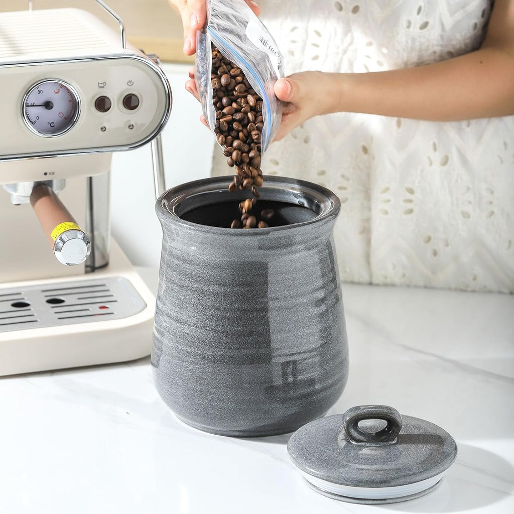 Hasense Coffee Canister with Airtight Lid, Porcelain Food Storge Container for Kitchen, Large Cookies Jar for Countertop, Ideal for Coffee Bean, Flour, Sugar, Cereal, 80 FL OZ(Grey)