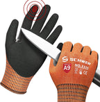 Schwer ProGuard Highest Level Cut Resistant Work Gloves PR3326 for Extreme Protection，ANSI A9 Cut Gloves with Reinforced Thumb, Non Slip, Breathable, Durable, Touch-screen, Non PFAS, Orange 1 Pair（L）