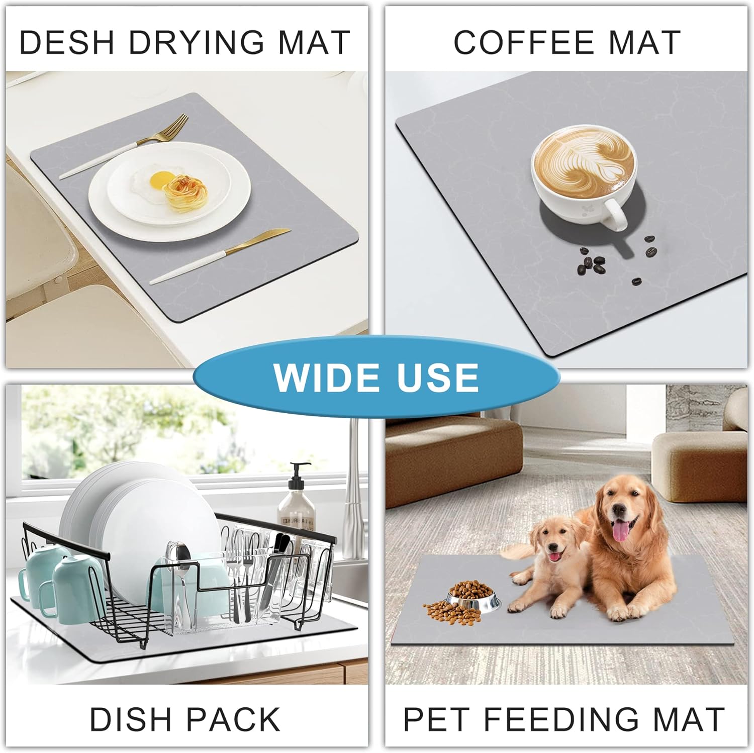 Coffee Maker Mat for Countertops, Coffee Bar Accessories Fit Under Coffee Machine Mat, 19"x12" Rubber Backed Coffee Pots, Table Mat Under Appliance, Dish Drying Mat, Marble Gray for Kitchen Counter