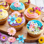 55 Pcs Edible Flowers & Butterflies Cake Decorations - Cupcake Toppers for Wedding, Birthday Party Food (Mixed Size & Colour)