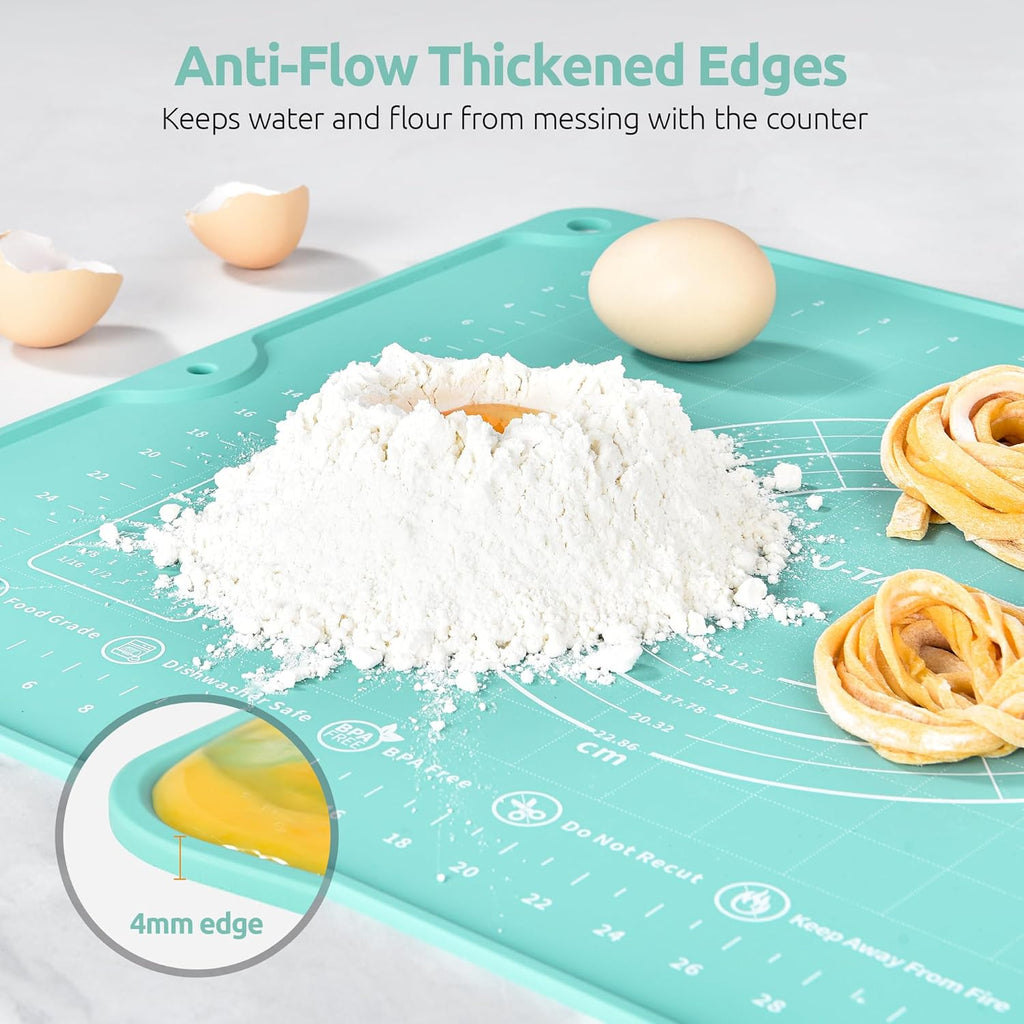 U-Taste Liquid Silicone Pastry Mat: 16"x20" Food-Grade Non-Stick Dough Rolling Baking Sheet, Non Slip for Kneading, Making Pizza, Fondant, Pie Crust with Clear Measurement and Raised Edges (Aqua Sky)