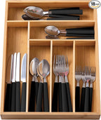 COOK WITH COLOR Bamboo Kitchen Utensil Set with Drawer Organizer | Cooking Tools and Storage Caddy, Black, 25 Piece Cutlery Set