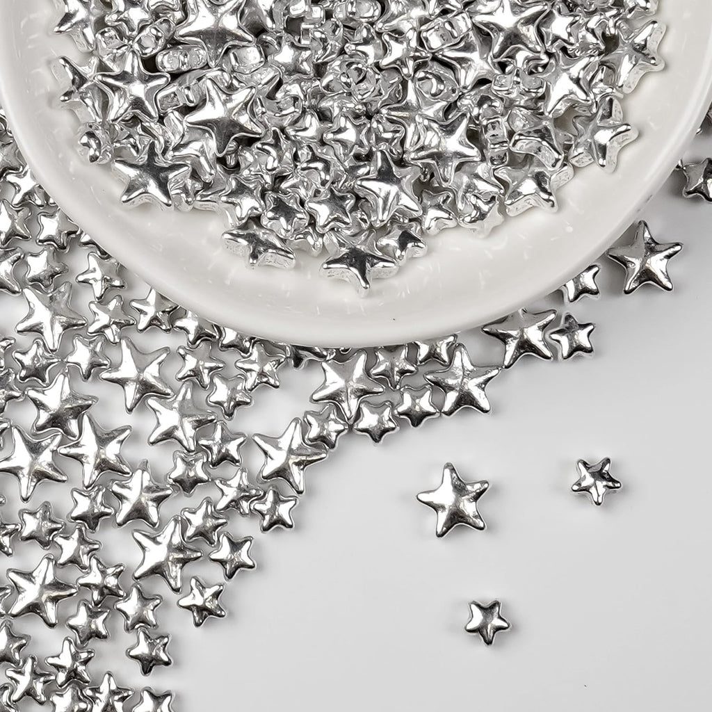 Silver Sprinkles for Cake Decorating, Star Candy Sugar, Mix Size, 150g/5.29oz, Food Grade, Cake Decoration, Cupcake Topper, Holiday, Party, Wedding Party, Birthday, Easter, Christmas Supplies