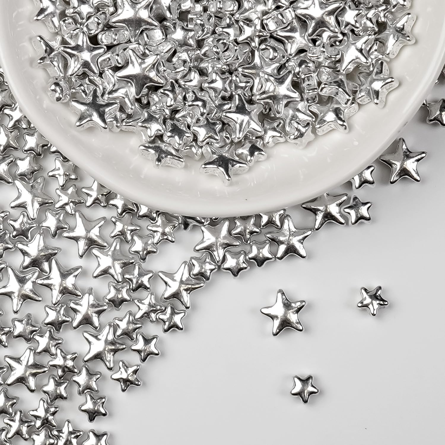 Silver Sprinkles for Cake Decorating, Star Candy Sugar, Mix Size, 150g/5.29oz, Food Grade, Cake Decoration, Cupcake Topper, Holiday, Party, Wedding Party, Birthday, Easter, Christmas Supplies