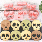 Mini Skull Cookie Cutter Set, Interchangeable DIY Halloween & Día de los Muertos Biscuit Stamps, 3D Raised Design Molds for Cookie Decorating, Cupcakes, Day of the Dead Pastries & Party Treats
