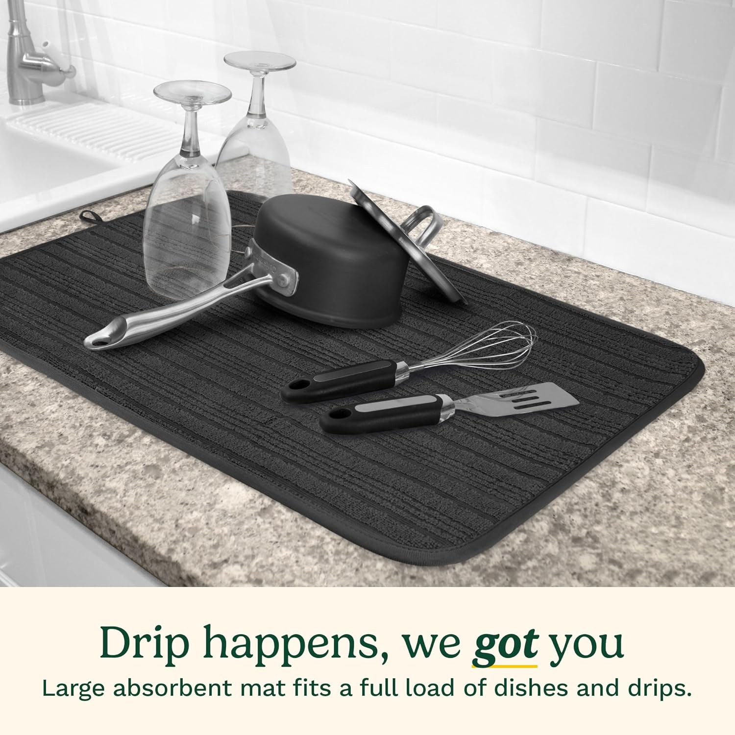 Cuisinart Dish Drying Mats for Kitchen Counter - (2) 18" x 24" Ultra Absorbent Dish Drying Mat XL - Foldable, Machine Washable, Fast Drying Dish Mat (Horizontal Stripes)