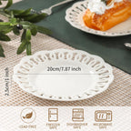 fMBB Round Appetizer Plate with Scalloped Edge Lace Rim, Set of 4, White 8 inch Ceramic Dessert Plates, Small for Cake Snack Side Dish, Microwave and Dishwasher Safe