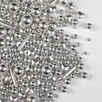 Silver Pearl Rods Heart Sprinkles, Baking Sugar, Silver Sprinkles for Cake, Mix Size, Cupcake Decoration, Holiday, Mother's Day, Wedding Party Supplies