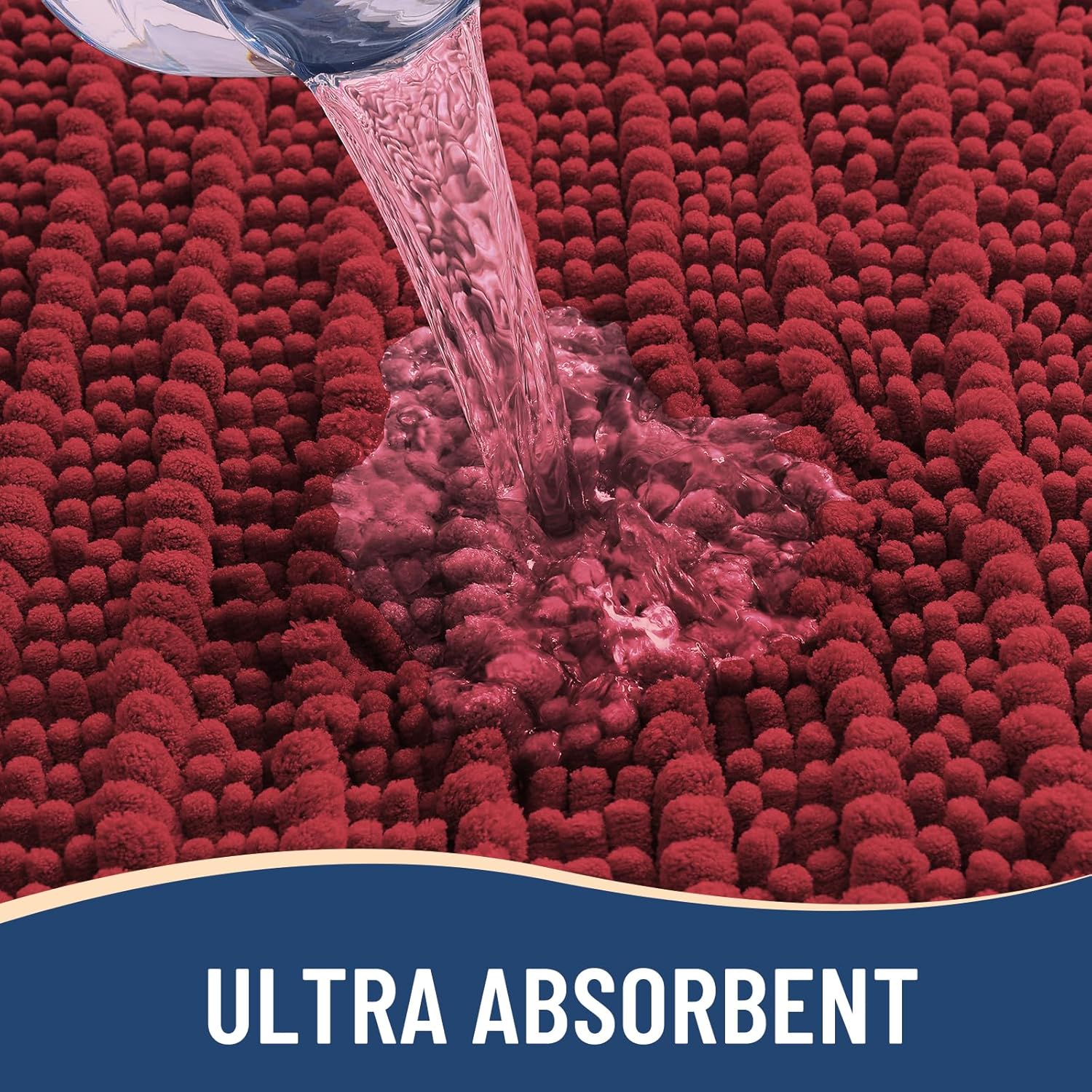 Arotive Luxury Chenille Bathroom Rug Mat, Extra Soft Thick Absorbent Shaggy Bath Rugs, Non-Slip Machine Wash Dry, Plush Bath Mats for Bathroom, Shower and Tub, 30x20, Red