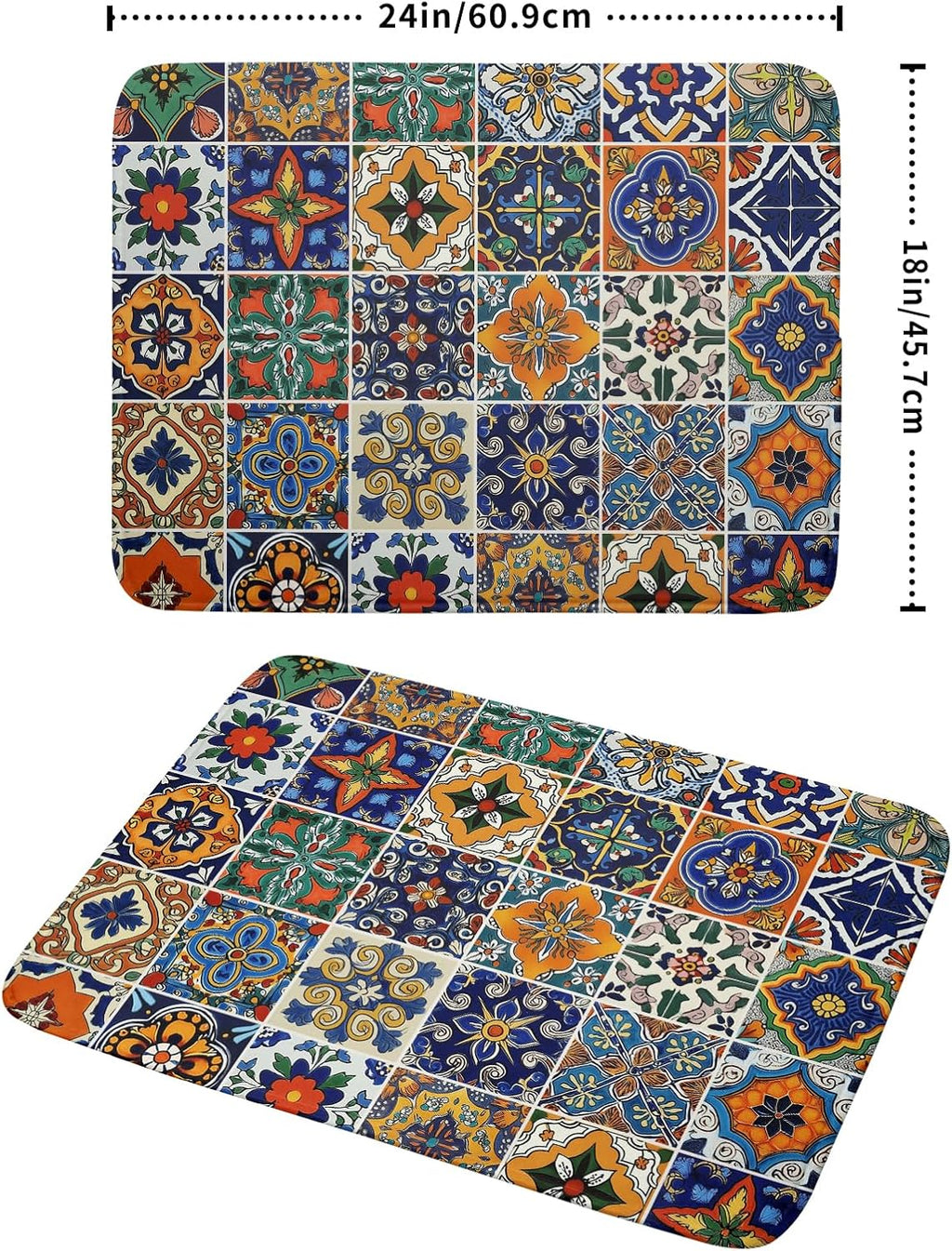 Talavera Mexican Tiles Dish Drying Mat for Kitchen Counter 18x24 Inch Mexican Flower Decorations Dish Draining Mat Mexican Tilt Fast Absorbent Tableware Dishes Pad for Coffee Bar Countertop