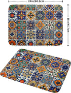Talavera Mexican Tiles Dish Drying Mat for Kitchen Counter 18x24 Inch Mexican Flower Decorations Dish Draining Mat Mexican Tilt Fast Absorbent Tableware Dishes Pad for Coffee Bar Countertop