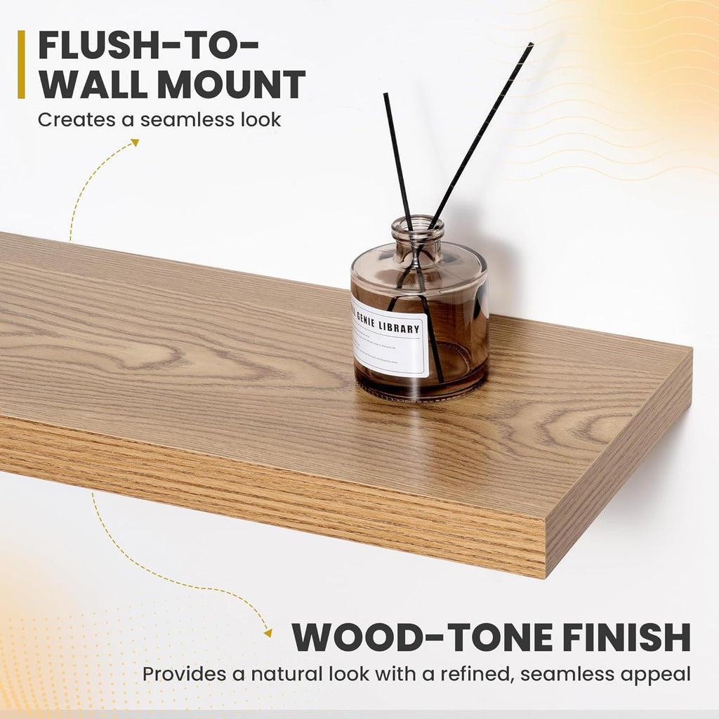 48 Inch Floating Shelves, 9.3" Deep Floating Shelf Wall Mounted, 48" Wall Shelves, Rustic Deep Bookshelf, Large Display Shelves & Storage Shelves for Bedroom, Living Room, Light Brown, Set of 1