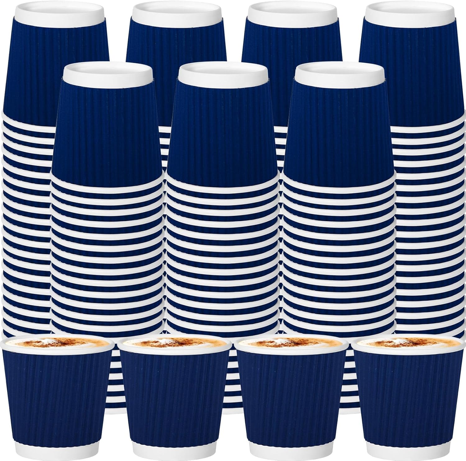 120 Pack Paper Espresso Coffee Cups, 4 oz Disposable Coffee Cups,Corrugated Insulated Ripple Wall, Paper Ripple Cup for Coffee, Hot Chocolate and Hot Tea Drinks -Navy