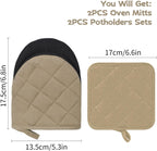 Oven Mitts and Pot Holders Set, Pack of 4, Heat Resistant Silicone Kitchen Mini Oven Mittens for 500 Degrees, Mini Oven Gloves and Hot Pads for Baking Grilling Barbecue Microwave Machine Washable