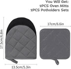 Oven Mitts and Pot Holders Set, Pack of 4, Heat Resistant Silicone Kitchen Mini Oven Mittens for 500 Degrees, Mini Oven Gloves and Hot Pads for Baking Grilling Barbecue Microwave Machine Washable