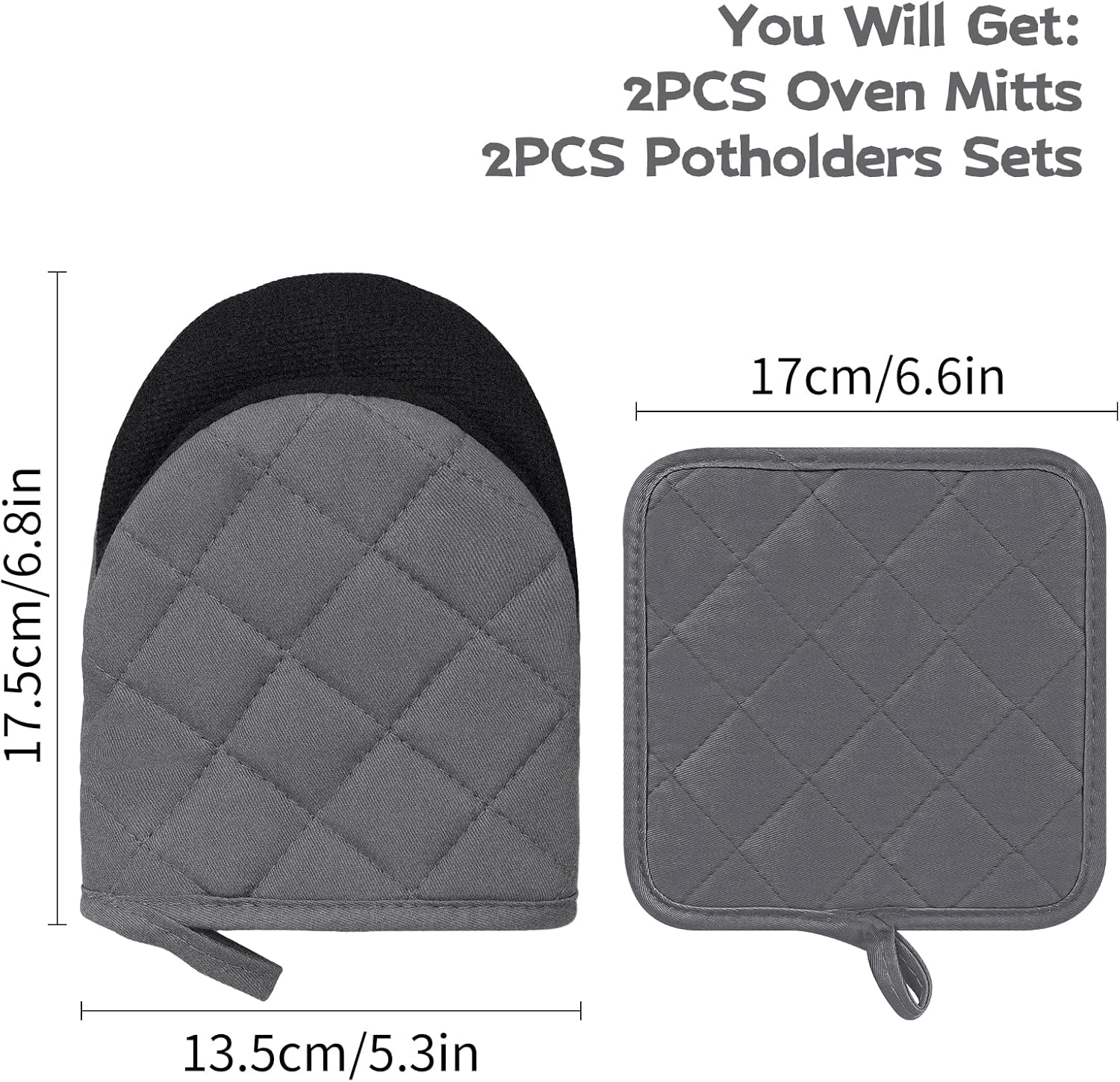 Oven Mitts and Pot Holders Set, Pack of 4, Heat Resistant Silicone Kitchen Mini Oven Mittens for 500 Degrees, Mini Oven Gloves and Hot Pads for Baking Grilling Barbecue Microwave Machine Washable