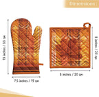 Maison d' Hermine 100% Cotton Oven Mitt & Pot Holder Set (7.5"x13" & 8"x8") Heat Resistant BBQ Cooking Gloves with Loop, Baking, Grilling, Kitchen, Handling Hot Pans (Thanksgiving Tartan)