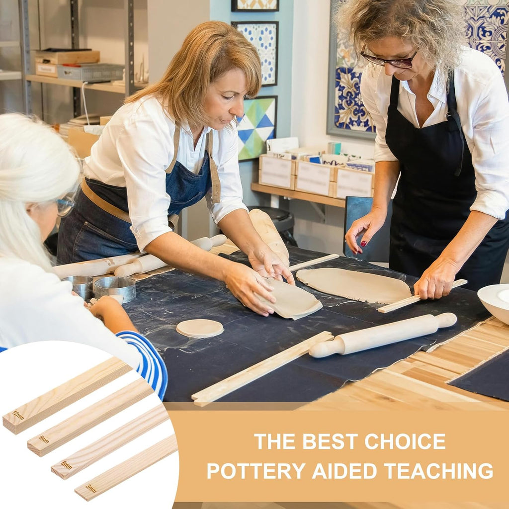 MECCANIXITY 8Pcs Pottery Teaching Rolling Mud Stick Guides, 13" x 0.8" Wood Clay Roller 3 6 9 12mm Thick Ceramic Tools Strips Rolling Guides for Clay Thickness DIY Craft