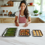 Navaris Baking Pan Breading Trays - Stainless Steel Baking Sheet Chicken Bacon Grilling Pan for Oven Cooking - Oven Grill Pan Cookie Tray - Set of 3 15.7/12.2/10.2" (40/31/26cm)