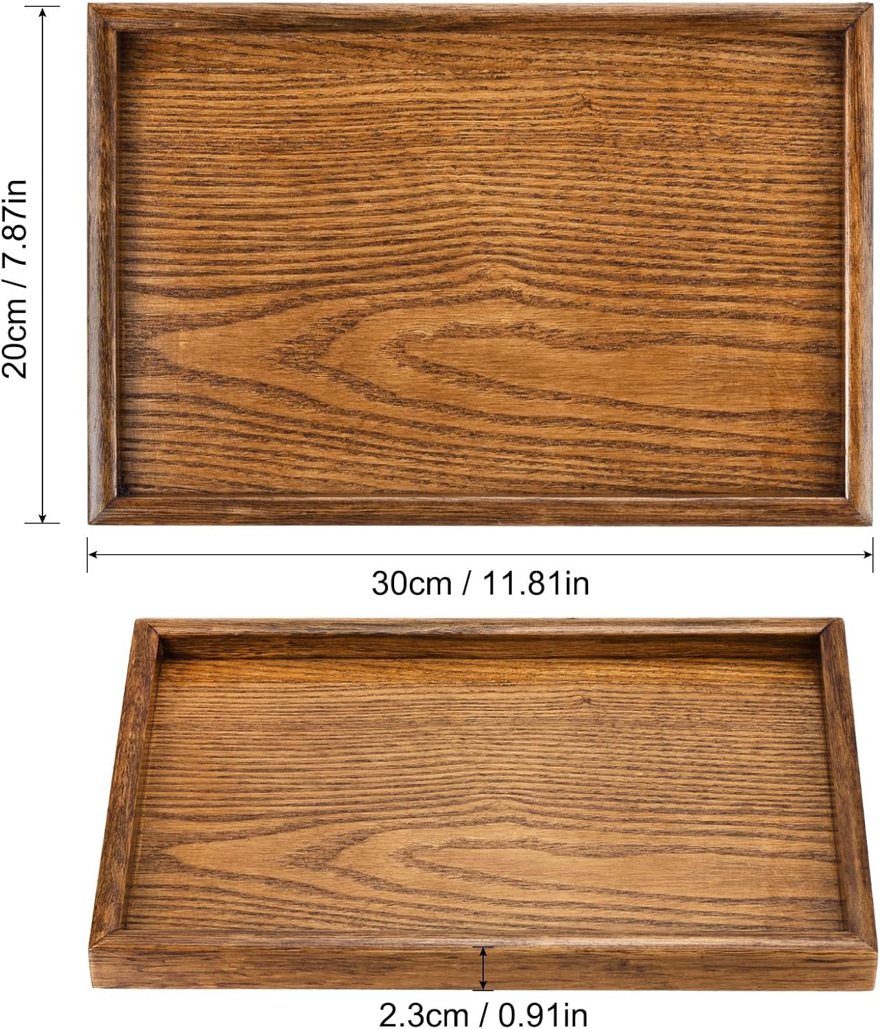 PATIKIL Wood Serving Tray 30x20cm/12x8 Inch Outer Base, Rectangular Decorative Platter for Home Decor Kitchen Table Candle Holder, Brown