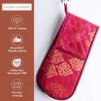 Maison d' Hermine Double Oven Mitts 100% Cotton 7"x35" Double Oven Mitt Heat Resistant BBQ Cooking Gloves with Loop, Baking, Grilling, Home, Kitchen, Handling Hot Pans (Versailles)