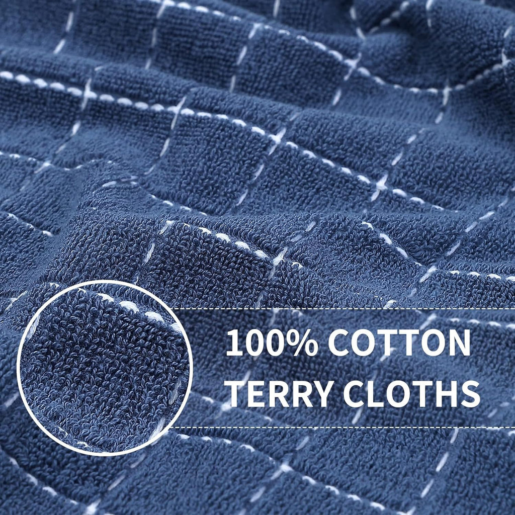 Homaxy 100% Cotton Terry Kitchen Towels(Navy Blue, 13 x 28 inches), Checkered Designed, Soft and Super Absorbent Dish Towels, 8 Pack