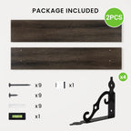 RICHFOCUS Floating Shelves for Wall Decor, 39.4W x 8D Wall Shelves Set of 2, 8 Inch Deep Rustic Wood Shelves Wall Mounted with Brackets, Long Floating Shelves for Living Room Bedroom Kitchen, Black