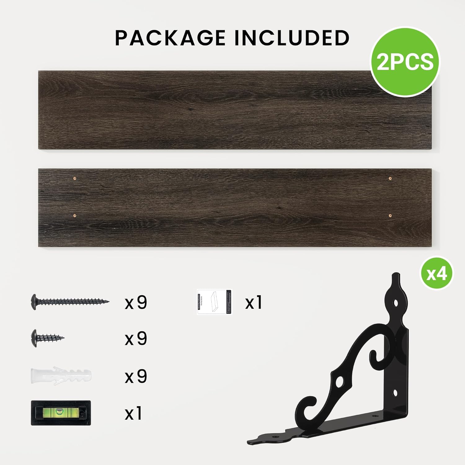 RICHFOCUS Floating Shelves for Wall Decor, 39.4W x 8D Wall Shelves Set of 2, 8 Inch Deep Rustic Wood Shelves Wall Mounted with Brackets, Long Floating Shelves for Living Room Bedroom Kitchen, Black